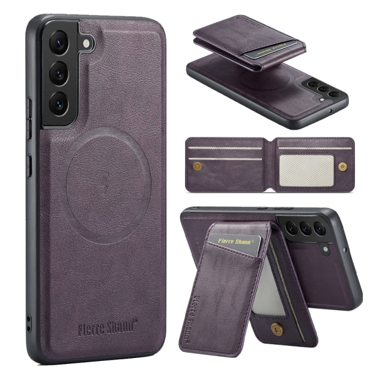 Custodia per telefono con porta carte magnetica in pelle di mucca Fierre Shann Oil Wax, For Samsung Galaxy S22+ 5G, For Samsung Galaxy S22 5G
