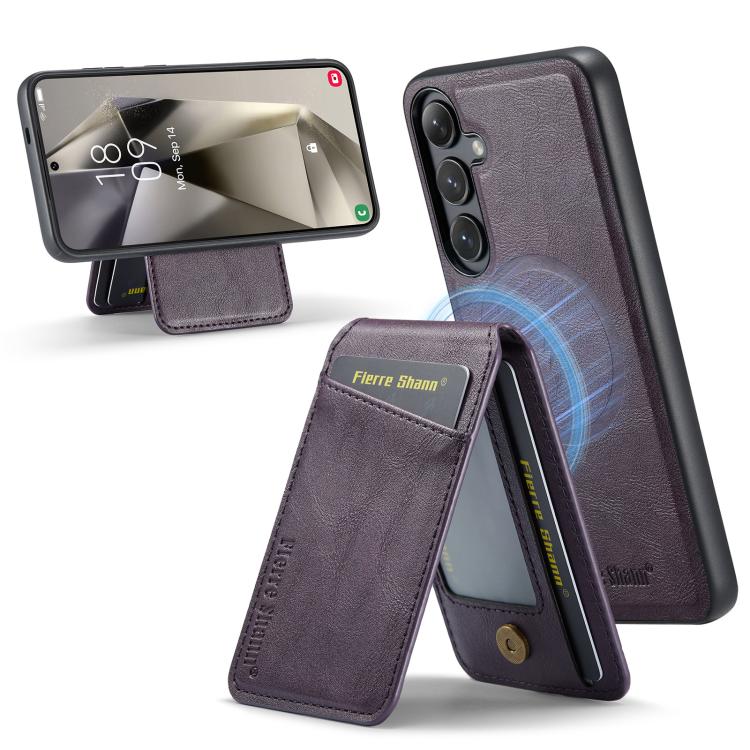Custodia per telefono con porta carte magnetica in pelle di mucca Fierre Shann Oil Wax, For Samsung Galaxy S26+ 5G, For Samsung Galaxy S26 Ultra 5G, For Samsung Galaxy S26 5G, For Samsung Galaxy S25 5G