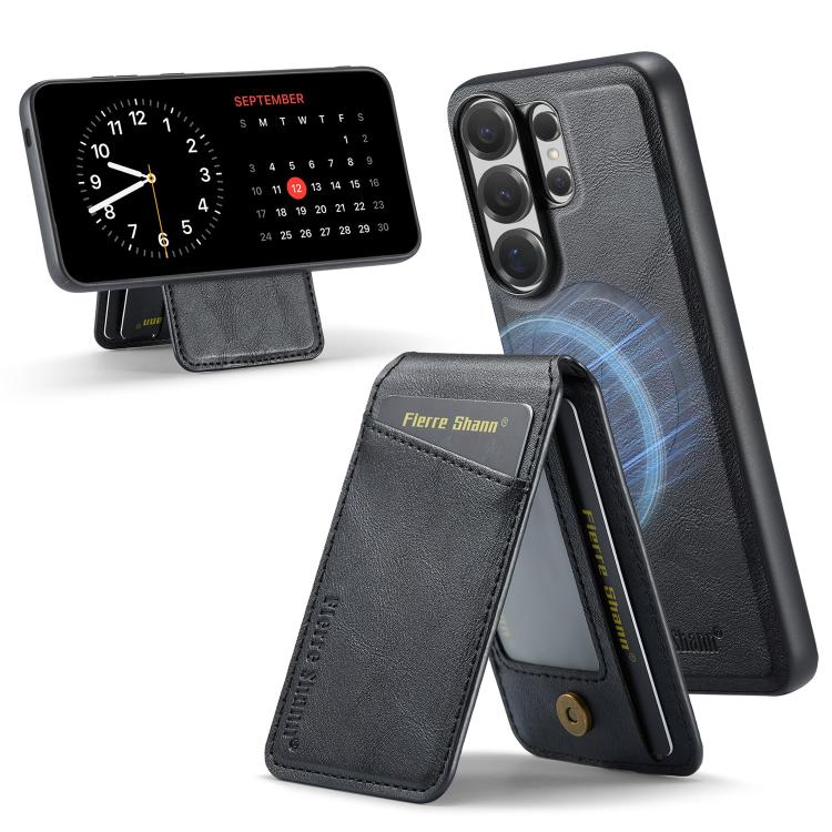 Custodia per telefono con porta carte magnetica in pelle di mucca Fierre Shann Oil Wax, For Samsung Galaxy S26+ 5G, For Samsung Galaxy S26 Ultra 5G, For Samsung Galaxy S26 5G, For Samsung Galaxy S25 5G