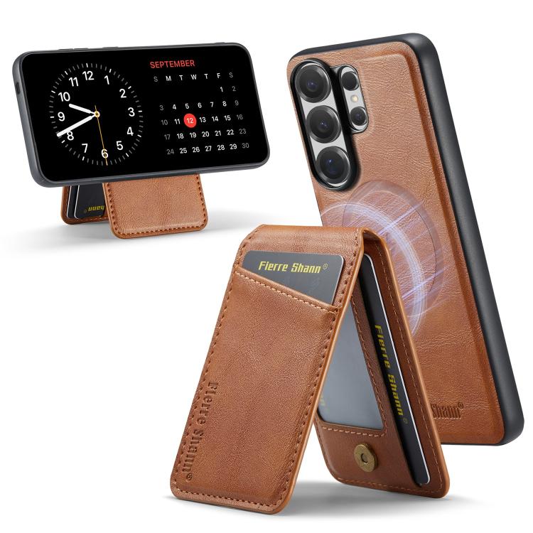 Custodia per telefono con porta carte magnetica in pelle di mucca Fierre Shann Oil Wax, For Samsung Galaxy S26+ 5G, For Samsung Galaxy S26 Ultra 5G, For Samsung Galaxy S26 5G, For Samsung Galaxy S25 5G