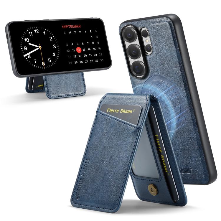 Custodia per telefono con porta carte magnetica in pelle di mucca Fierre Shann Oil Wax, For Samsung Galaxy S26+ 5G, For Samsung Galaxy S26 Ultra 5G, For Samsung Galaxy S26 5G, For Samsung Galaxy S25 5G