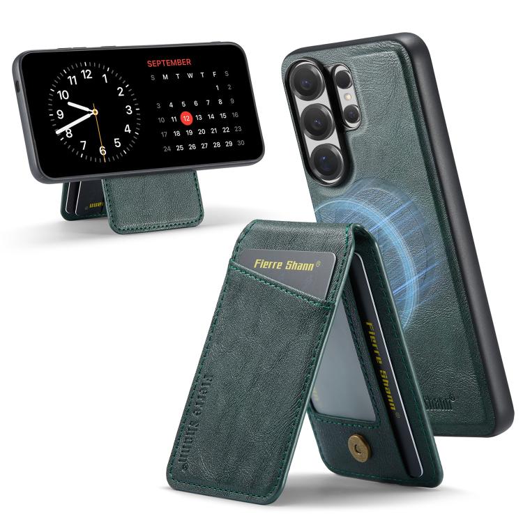 Custodia per telefono con porta carte magnetica in pelle di mucca Fierre Shann Oil Wax, For Samsung Galaxy S26+ 5G, For Samsung Galaxy S26 Ultra 5G, For Samsung Galaxy S26 5G, For Samsung Galaxy S25 5G