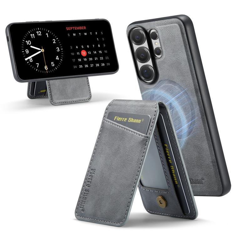 Custodia per telefono con porta carte magnetica in pelle di mucca Fierre Shann Oil Wax, For Samsung Galaxy S26+ 5G, For Samsung Galaxy S26 Ultra 5G, For Samsung Galaxy S26 5G, For Samsung Galaxy S25 5G