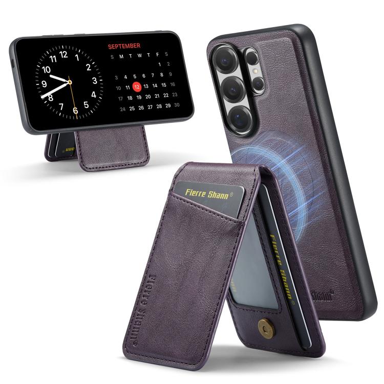 Custodia per telefono con porta carte magnetica in pelle di mucca Fierre Shann Oil Wax, For Samsung Galaxy S26+ 5G, For Samsung Galaxy S26 Ultra 5G, For Samsung Galaxy S26 5G, For Samsung Galaxy S25 5G