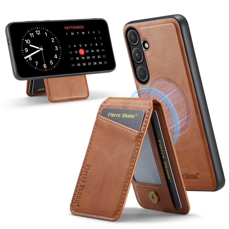 Custodia per telefono con porta carte magnetica in pelle di mucca Fierre Shann Oil Wax, For Samsung Galaxy S26+ 5G, For Samsung Galaxy S26 Ultra 5G, For Samsung Galaxy S26 5G, For Samsung Galaxy S25 5G