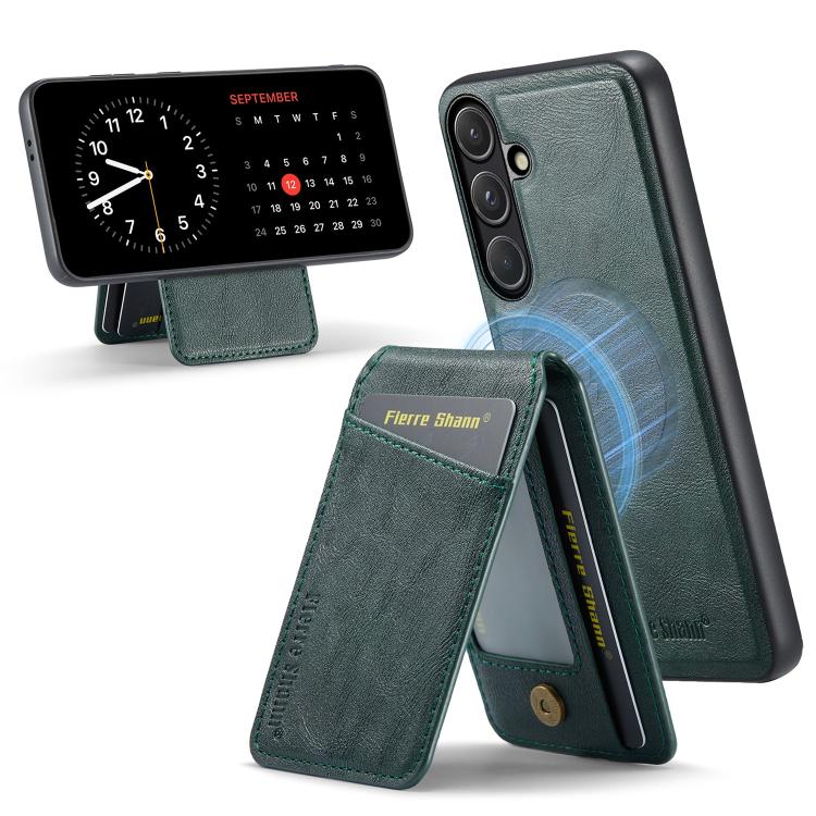 Custodia per telefono con porta carte magnetica in pelle di mucca Fierre Shann Oil Wax, For Samsung Galaxy S26+ 5G, For Samsung Galaxy S26 Ultra 5G, For Samsung Galaxy S26 5G, For Samsung Galaxy S25 5G