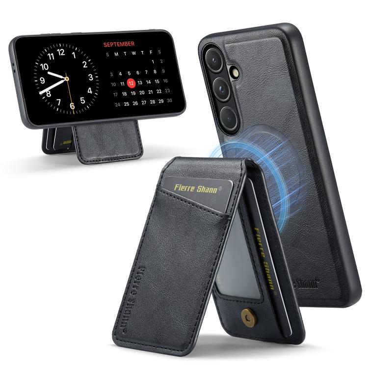 Custodia per telefono con porta carte magnetica in pelle di mucca Fierre Shann Oil Wax, For Samsung Galaxy S26+ 5G, For Samsung Galaxy S26 Ultra 5G, For Samsung Galaxy S26 5G, For Samsung Galaxy S25 5G
