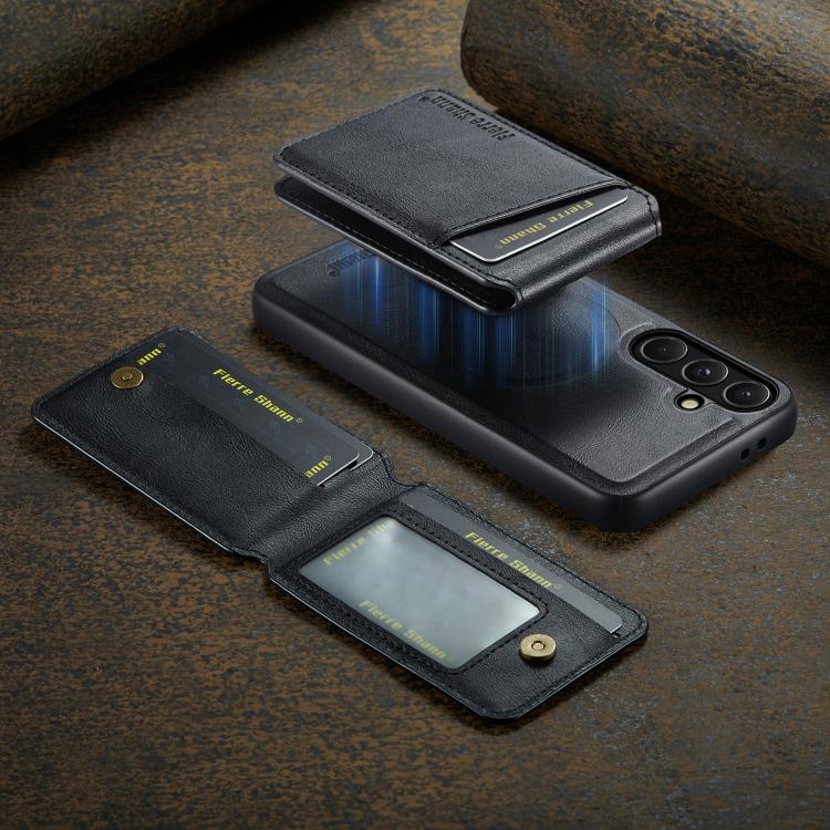 Custodia per telefono con porta carte magnetica in pelle di mucca Fierre Shann Oil Wax, For Samsung Galaxy S26+ 5G, For Samsung Galaxy S26 Ultra 5G, For Samsung Galaxy S26 5G, For Samsung Galaxy S25 5G