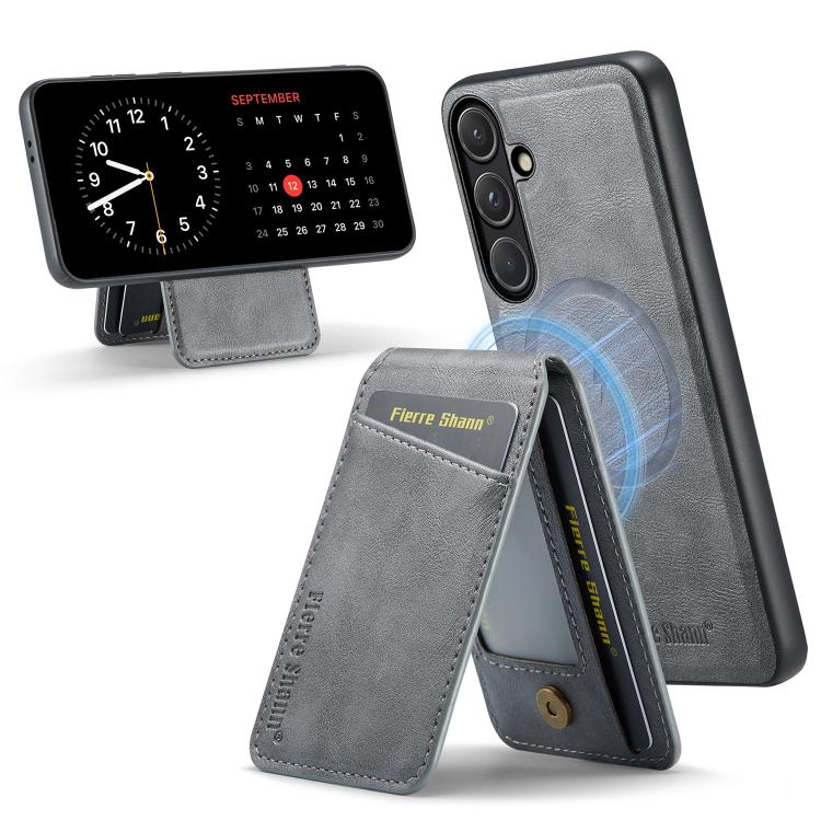 Custodia per telefono con porta carte magnetica in pelle di mucca Fierre Shann Oil Wax, For Samsung Galaxy S26+ 5G, For Samsung Galaxy S26 Ultra 5G, For Samsung Galaxy S26 5G, For Samsung Galaxy S25 5G