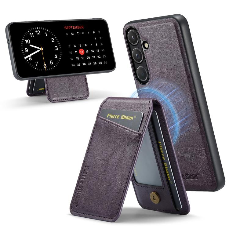 Custodia per telefono con porta carte magnetica in pelle di mucca Fierre Shann Oil Wax, For Samsung Galaxy S26+ 5G, For Samsung Galaxy S26 Ultra 5G, For Samsung Galaxy S26 5G, For Samsung Galaxy S25 5G