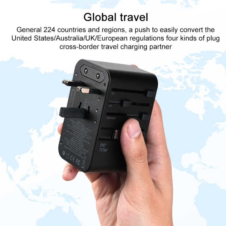 Caricabatterie da viaggio GaN 70W con cavo USB-C retrattile