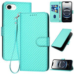 YX0070 Custodia per telefono in pelle con fibbia in fibra di carbonio con cordino, For iPhone 17e / 16e, For iPhone 17 Pro Max, For iPhone 17 Pro