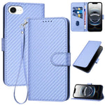 YX0070 Custodia per telefono in pelle con fibbia in fibra di carbonio con cordino, For iPhone 17e / 16e, For iPhone 17 Pro Max, For iPhone 17 Pro
