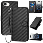 YX0070 Custodia per telefono in pelle con fibbia in fibra di carbonio con cordino, For iPhone 17e / 16e, For iPhone 17 Pro Max, For iPhone 17 Pro
