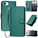 YX0070 Custodia per telefono in pelle con fibbia in fibra di carbonio con cordino, For iPhone 17e / 16e, For iPhone 17 Pro Max, For iPhone 17 Pro