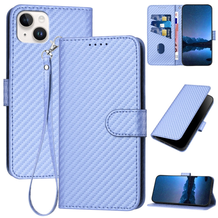 YX0070 Custodia per telefono in pelle con fibbia in fibra di carbonio con cordino, For iPhone 15 Pro Max, For iPhone 15 Pro, For iPhone 15 Plus