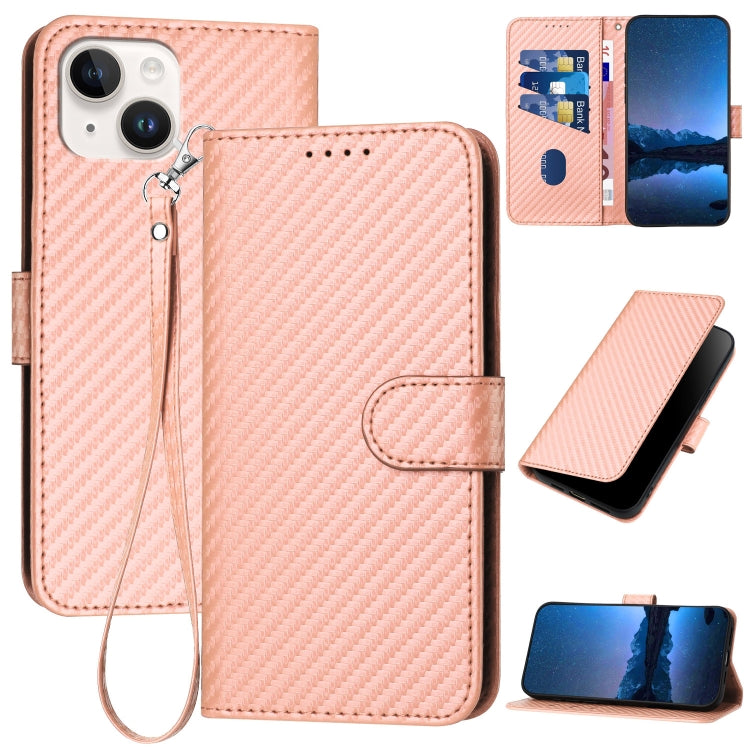 YX0070 Custodia per telefono in pelle con fibbia in fibra di carbonio con cordino, For iPhone 13 mini, For iPhone 12 / 12 Pro, For iPhone 12 Pro Max