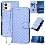 YX0070 Custodia per telefono in pelle con fibbia in fibra di carbonio con cordino, For iPhone 13 mini, For iPhone 12 / 12 Pro, For iPhone 12 Pro Max