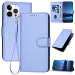 YX0070 Custodia per telefono in pelle con fibbia in fibra di carbonio con cordino, For iPhone 13 mini, For iPhone 12 / 12 Pro, For iPhone 12 Pro Max