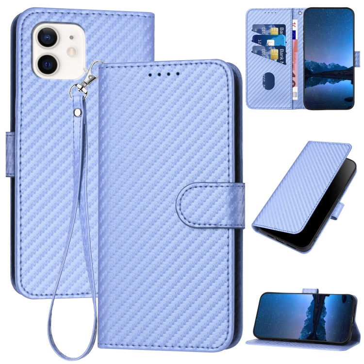 YX0070 Custodia per telefono in pelle con fibbia in fibra di carbonio con cordino, For iPhone 12 mini, For iPhone 11 Pro Max, For iPhone 11