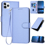 YX0070 Custodia per telefono in pelle con fibbia in fibra di carbonio con cordino, For iPhone 12 mini, For iPhone 11 Pro Max, For iPhone 11