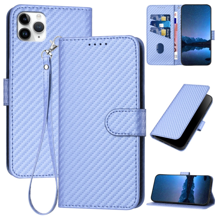 YX0070 Custodia per telefono in pelle con fibbia in fibra di carbonio con cordino, For iPhone 12 mini, For iPhone 11 Pro Max, For iPhone 11