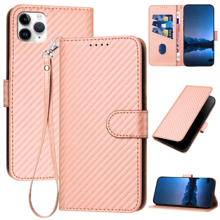 YX0070 Custodia per telefono in pelle con fibbia in fibra di carbonio con cordino, For iPhone 12 mini, For iPhone 11 Pro Max, For iPhone 11