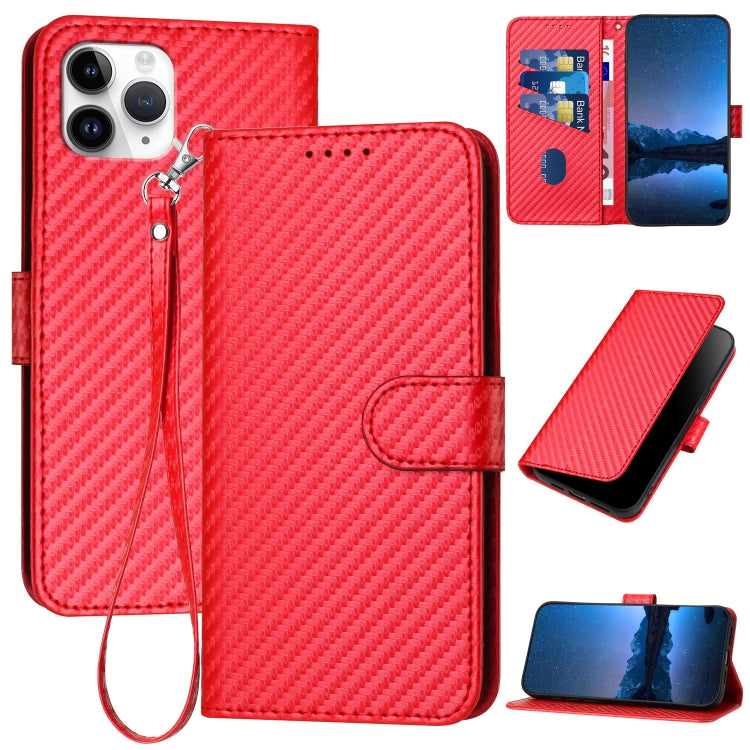 YX0070 Custodia per telefono in pelle con fibbia in fibra di carbonio con cordino, For iPhone 11 Pro, For iPhone X / XS, For iPhone XR
