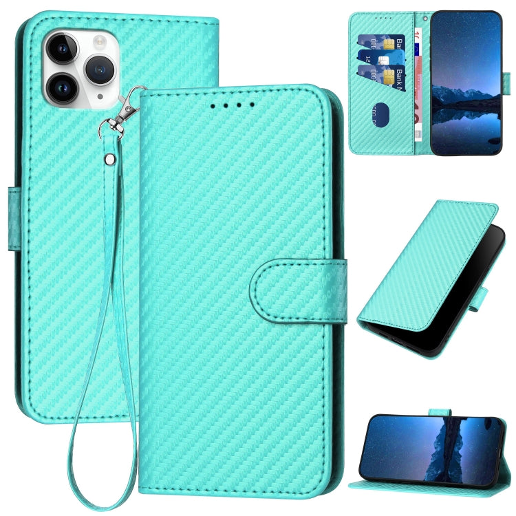 YX0070 Custodia per telefono in pelle con fibbia in fibra di carbonio con cordino, For iPhone 11 Pro, For iPhone X / XS, For iPhone XR
