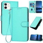 YX0070 Custodia per telefono in pelle con fibbia in fibra di carbonio con cordino, For iPhone 12 mini, For iPhone 11 Pro Max, For iPhone 11