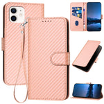 YX0070 Custodia per telefono in pelle con fibbia in fibra di carbonio con cordino, For iPhone 12 mini, For iPhone 11 Pro Max, For iPhone 11