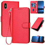YX0070 Custodia per telefono in pelle con fibbia in fibra di carbonio con cordino, For iPhone 11 Pro, For iPhone X / XS, For iPhone XR