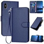 YX0070 Custodia per telefono in pelle con fibbia in fibra di carbonio con cordino, For iPhone 11 Pro, For iPhone X / XS, For iPhone XR
