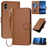 YX0070 Custodia per telefono in pelle con fibbia in fibra di carbonio con cordino, For iPhone 11 Pro, For iPhone X / XS, For iPhone XR