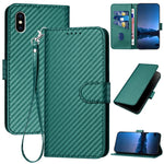 YX0070 Custodia per telefono in pelle con fibbia in fibra di carbonio con cordino, For iPhone 11 Pro, For iPhone X / XS, For iPhone XR