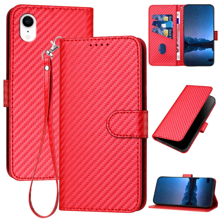 YX0070 Custodia per telefono in pelle con fibbia in fibra di carbonio con cordino, For iPhone 11 Pro, For iPhone X / XS, For iPhone XR