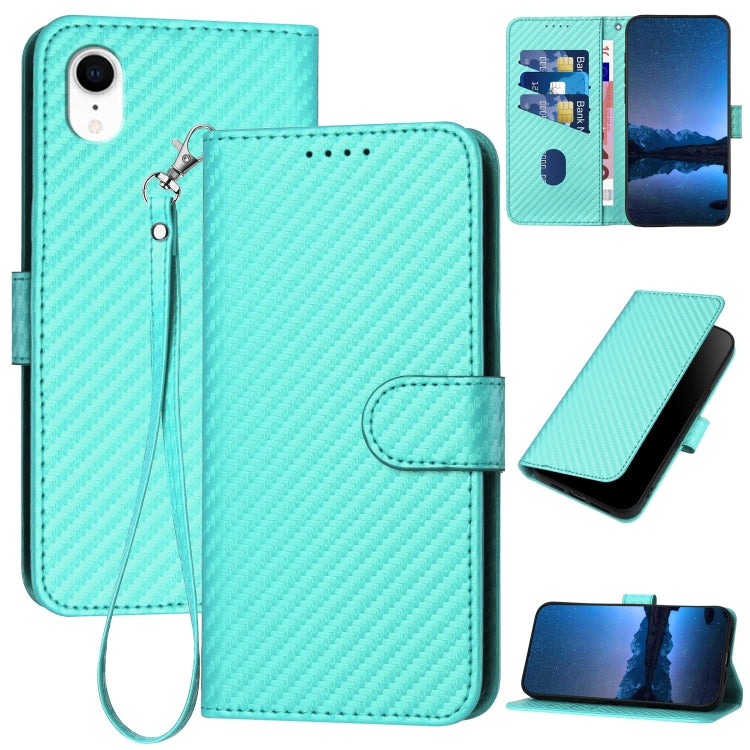 YX0070 Custodia per telefono in pelle con fibbia in fibra di carbonio con cordino, For iPhone 11 Pro, For iPhone X / XS, For iPhone XR