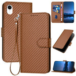 YX0070 Custodia per telefono in pelle con fibbia in fibra di carbonio con cordino, For iPhone 11 Pro, For iPhone X / XS, For iPhone XR