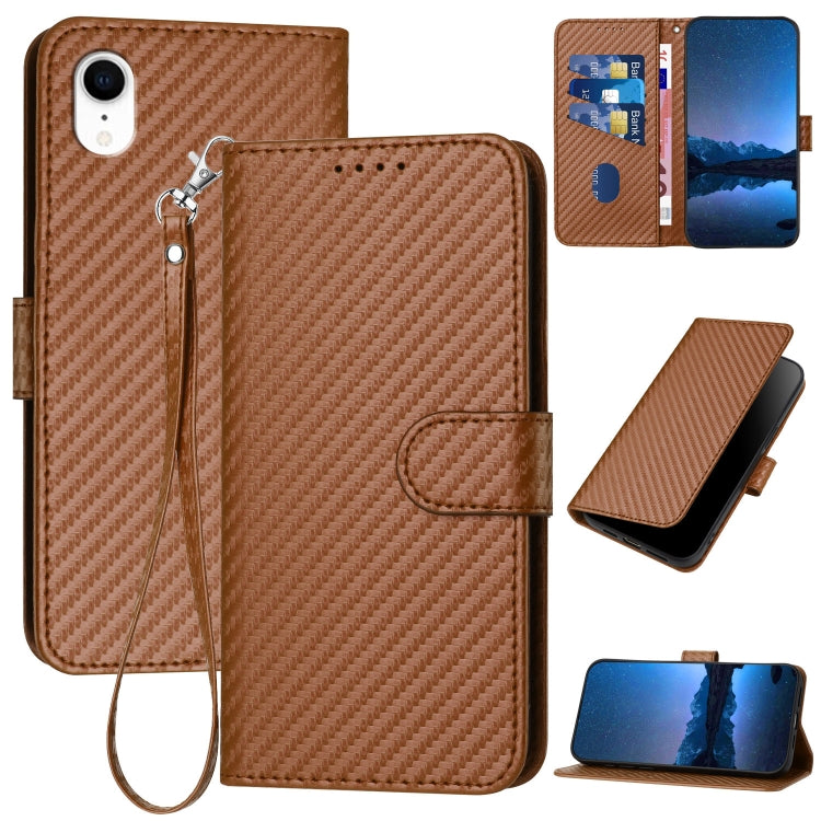 YX0070 Custodia per telefono in pelle con fibbia in fibra di carbonio con cordino, For iPhone 11 Pro, For iPhone X / XS, For iPhone XR
