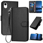 YX0070 Custodia per telefono in pelle con fibbia in fibra di carbonio con cordino, For iPhone 11 Pro, For iPhone X / XS, For iPhone XR