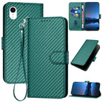 YX0070 Custodia per telefono in pelle con fibbia in fibra di carbonio con cordino, For iPhone 11 Pro, For iPhone X / XS, For iPhone XR
