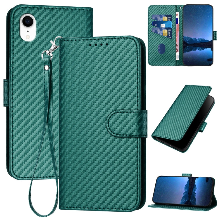 YX0070 Custodia per telefono in pelle con fibbia in fibra di carbonio con cordino, For iPhone 11 Pro, For iPhone X / XS, For iPhone XR