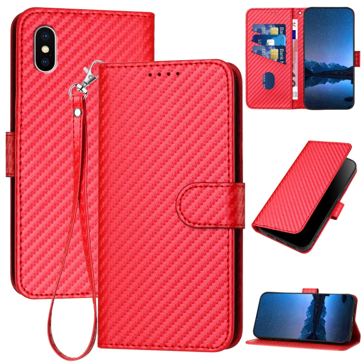 YX0070 Custodia per telefono in pelle con fibbia in fibra di carbonio con cordino, For iPhone XS Max, For iPhone 8 Plus / 7 Plus