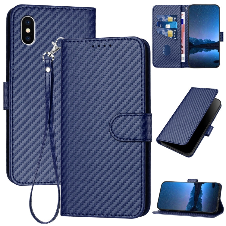 YX0070 Custodia per telefono in pelle con fibbia in fibra di carbonio con cordino, For iPhone XS Max, For iPhone 8 Plus / 7 Plus