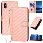 YX0070 Custodia per telefono in pelle con fibbia in fibra di carbonio con cordino, For iPhone XS Max, For iPhone 8 Plus / 7 Plus
