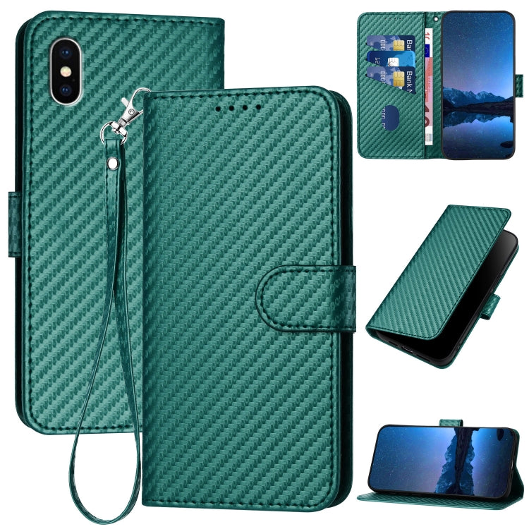 YX0070 Custodia per telefono in pelle con fibbia in fibra di carbonio con cordino, For iPhone XS Max, For iPhone 8 Plus / 7 Plus