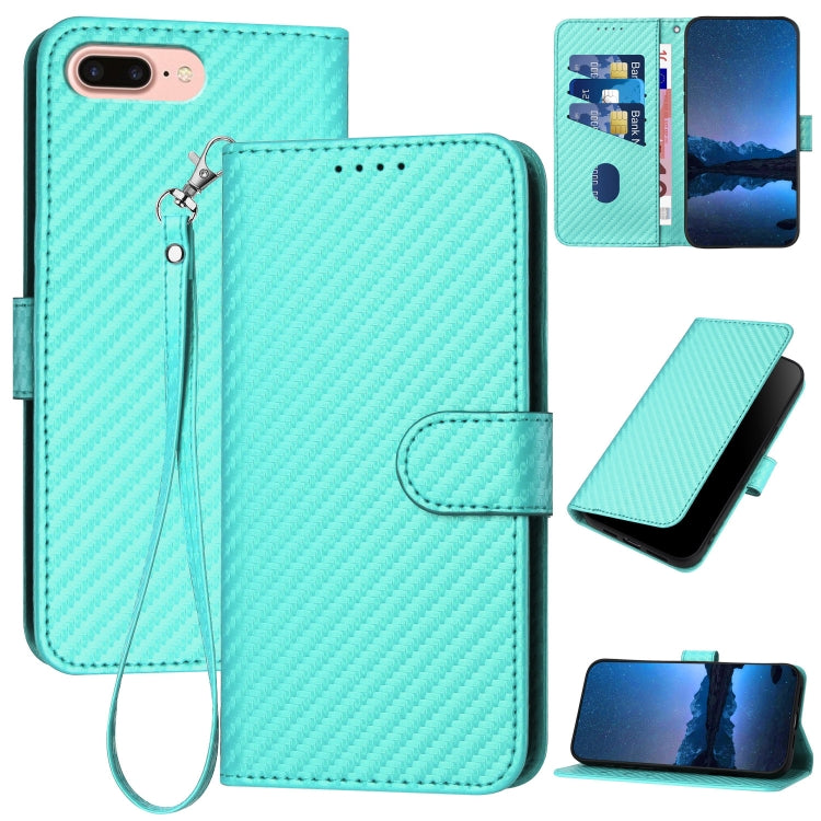 YX0070 Custodia per telefono in pelle con fibbia in fibra di carbonio con cordino, For iPhone XS Max, For iPhone 8 Plus / 7 Plus