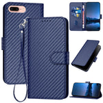 YX0070 Custodia per telefono in pelle con fibbia in fibra di carbonio con cordino, For iPhone XS Max, For iPhone 8 Plus / 7 Plus