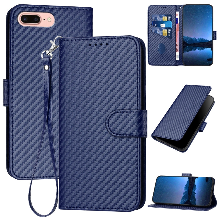 YX0070 Custodia per telefono in pelle con fibbia in fibra di carbonio con cordino, For iPhone XS Max, For iPhone 8 Plus / 7 Plus