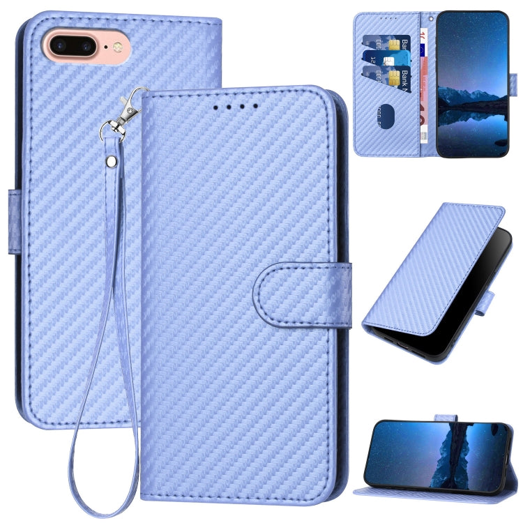 YX0070 Custodia per telefono in pelle con fibbia in fibra di carbonio con cordino, For iPhone XS Max, For iPhone 8 Plus / 7 Plus
